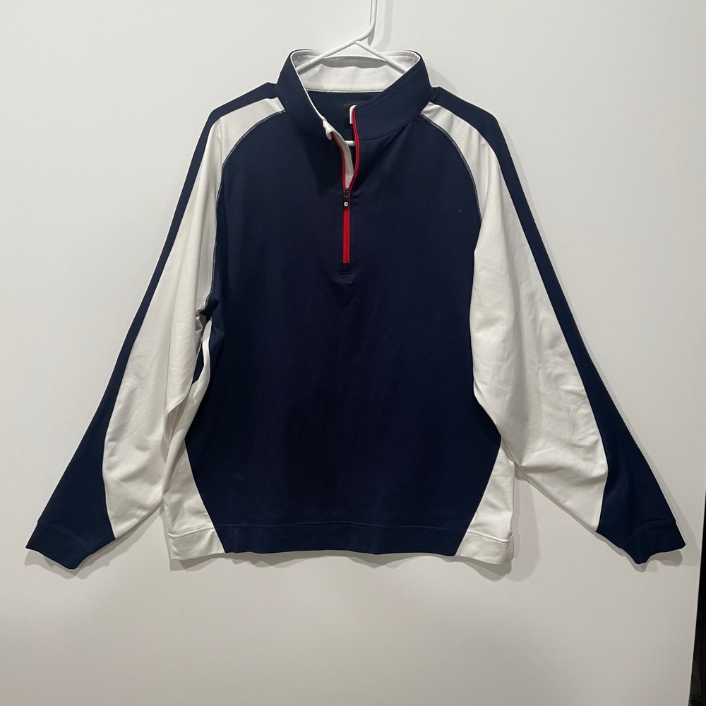 FJ FootJoy Mens‎ Golf Pullover 1/4 Zip Navy White Athletic Sportswear Size L